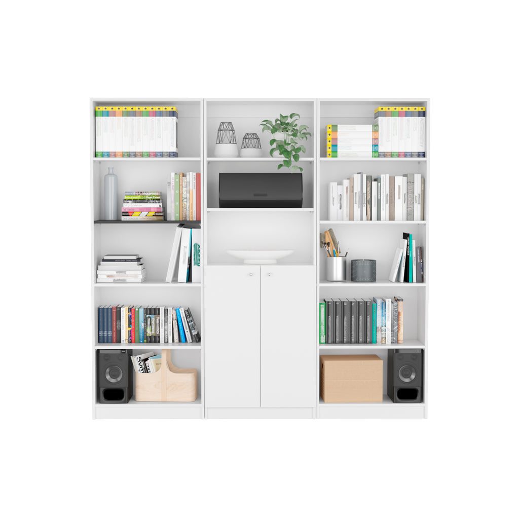 Lecanto 3 Piece Home Bookcase set, 74' Wide with 13 Shelves and 2-door Cabinet ,  Living Room Set  White - Grand Goldman