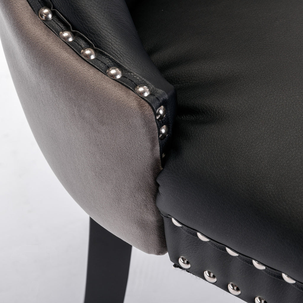 A&A Furniture,Nikki Collection Modern, High-end Tufted Solid Wood Contemporary PU and Velvet Upholstered Dining Chair with Wood Legs Nailhead Trim  2-Pcs Set，Black+Gray, SW2101BG - Grand Goldman Shop