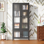 Large Metal Storage Cabinet Display Cabinet with 4 Glass Doors 5 Shelves Side Cabinet Bookcase Freestanding Cabinet for Bedro