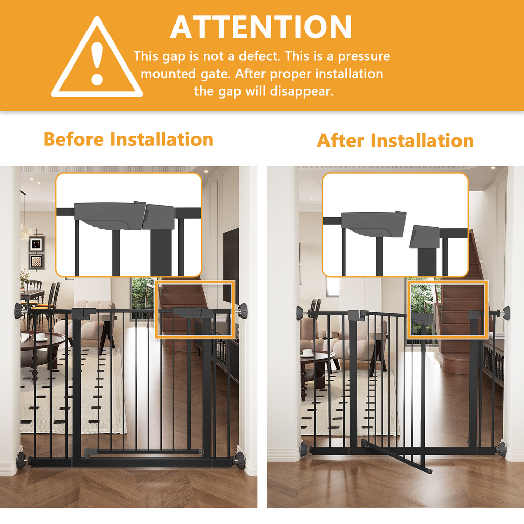 29.5-45.3' Wide Baby Gate with wall protector for Stairs, Dog Gate Indoor for Doorways, No Drilling Pressure Mounted Pet Gate