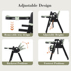 Convertible Baby High Chair to Rocker with 5-Point Harness, Foldable Infant Feeding Chair in Dark Green with Removable 2-Tier