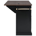 K&K 54.9' Kitchen Island with Drop Leaf, Power Outlet, Kitchen Storage Cart with 4 Door Shelves, Cross Barn Doors & Visual Glass Door, Rolling Kitchen Island on 4 Wheels for Kitchen, Dining Room,Black - Grand Goldman Shop