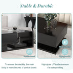 [VIDEO provided] ON-TREND Modern Coffee Table with Tempered Glass, Wooden Cocktail Table with High-gloss UV Surface, Modernist 2-Tier Rectangle Center Table for Living Room, Black - Grand Goldman Shop