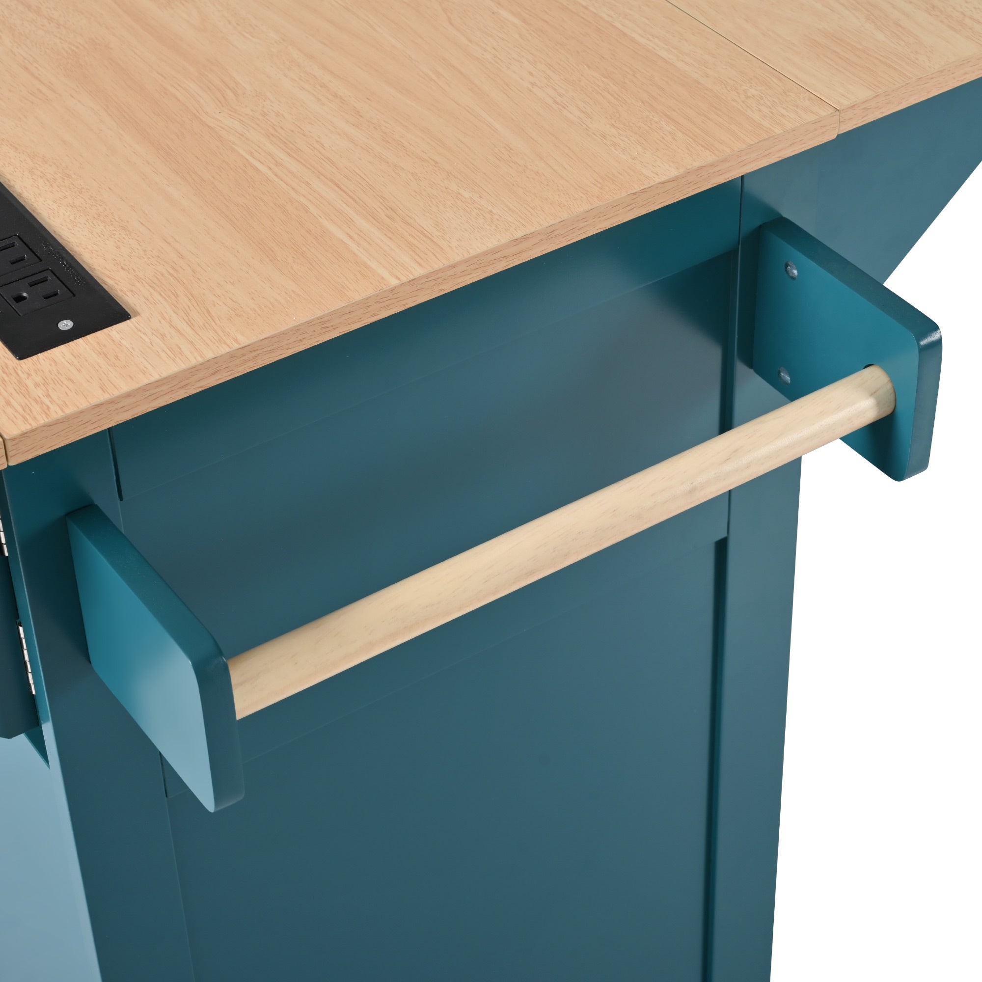 K&K 55.7'' Large Kitchen Island with 2 Drop Leaf,, Rolling Kitchen Cart on 5 Wheels with Power Outlet, Folding Storage Dining Table with Spice & Towel Rack , 3 Drawers, for Kitchen, Dining Room,Green - Grand Goldman Shop