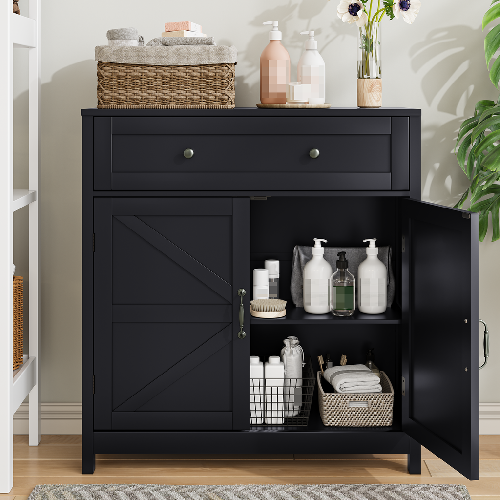 Kitchen Sideboard Buffet Cabinet, Farmhouse Storage Cabinet With Drawer And Adjustable Shelf, Barn Door Accent Cabinet For Kitchen, Dining Room, Entryway,Black - Grand Goldman Shop