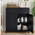 Kitchen Sideboard Buffet Cabinet, Farmhouse Storage Cabinet With Drawer And Adjustable Shelf, Barn Door Accent Cabinet For Kitchen, Dining Room, Entryway,Black - Grand Goldman Shop