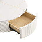 Modern Round Nesting Coffee Table Fluted with Drawer in White & Gold in 31.5'' - Grand Goldman Shop