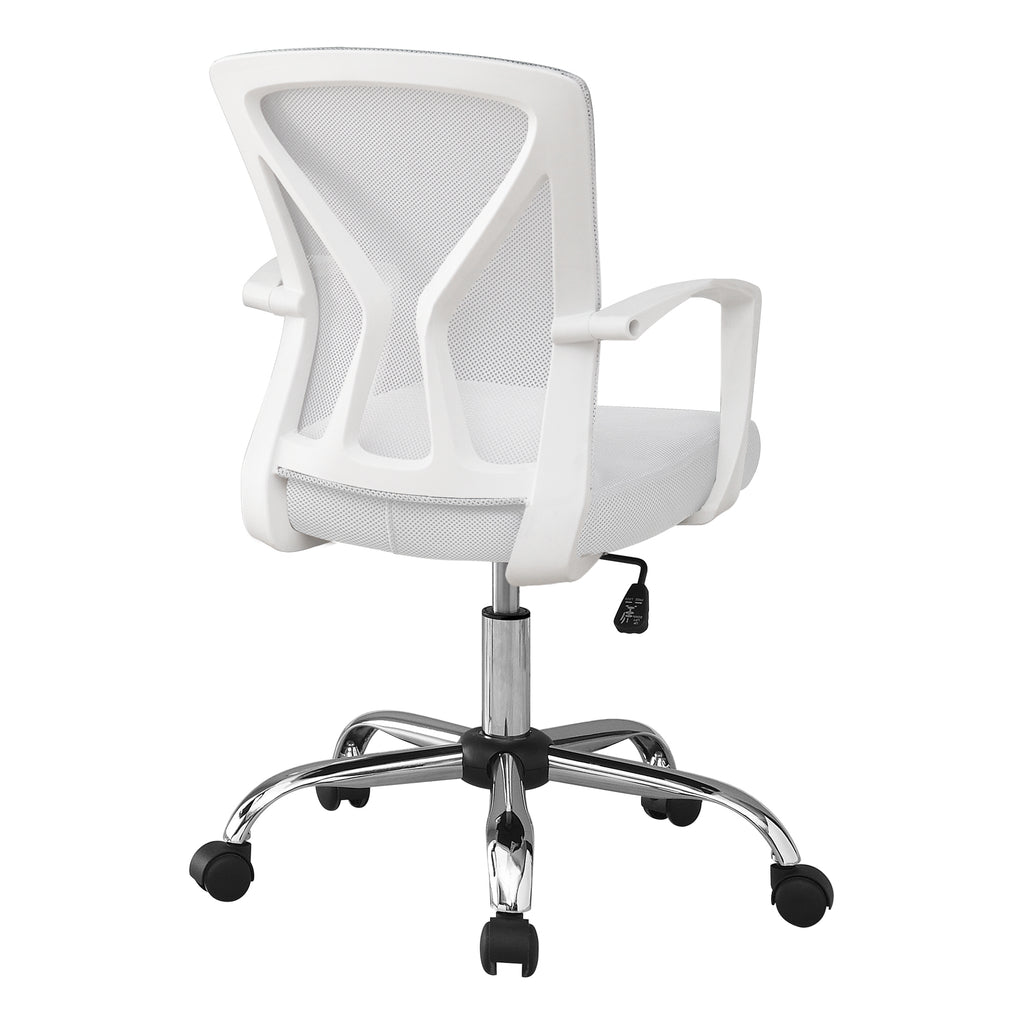 Office Chair, Adjustable Height, Swivel, Ergonomic, Armrests, Computer Desk, Work, White Mesh, Chrome Metal, Contemporary, Mo
