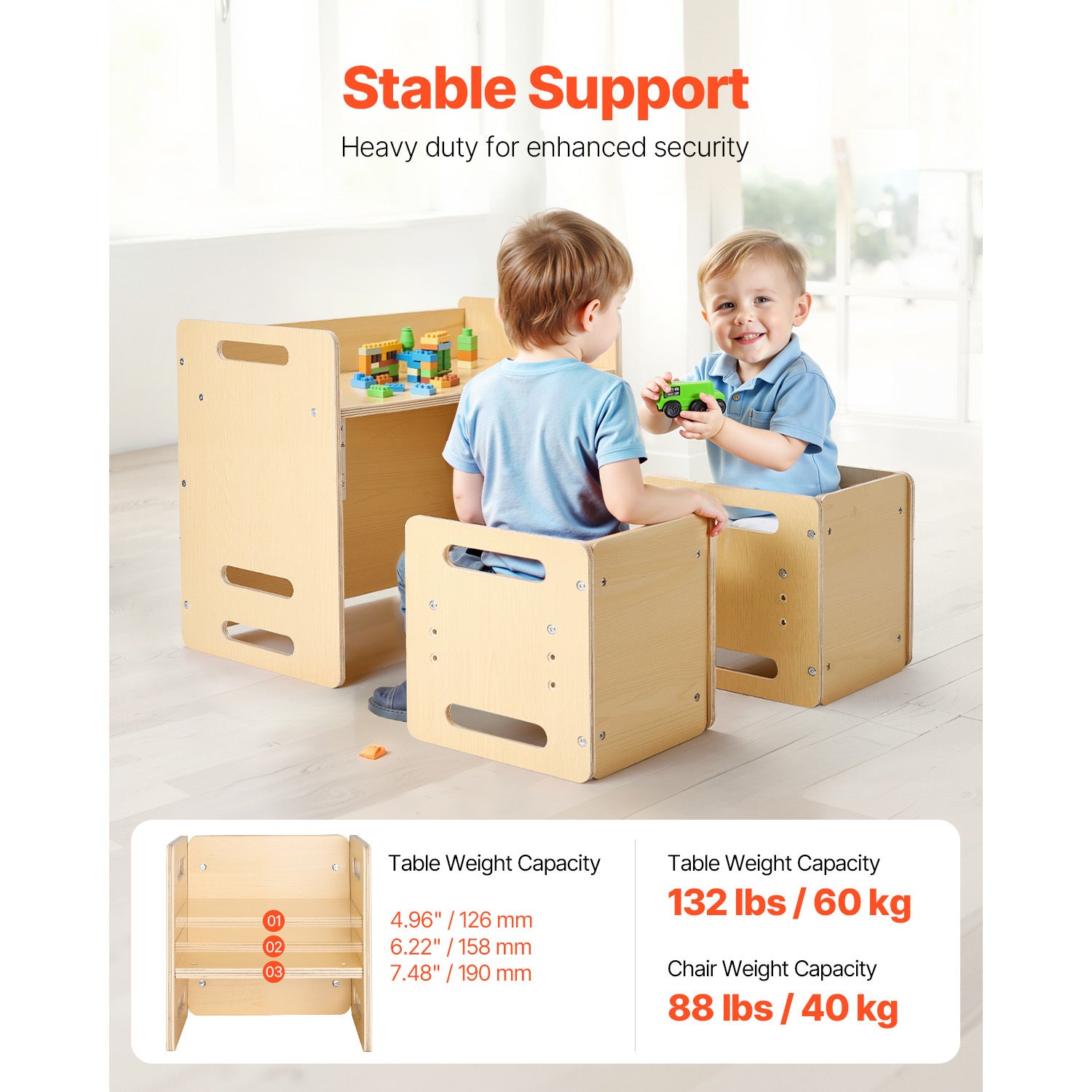 Montessori Weaning Table and Chair Set, Wooden Toddler Table and Chair Set with 2 Chairs, Adjustable Height Montessori Chair 