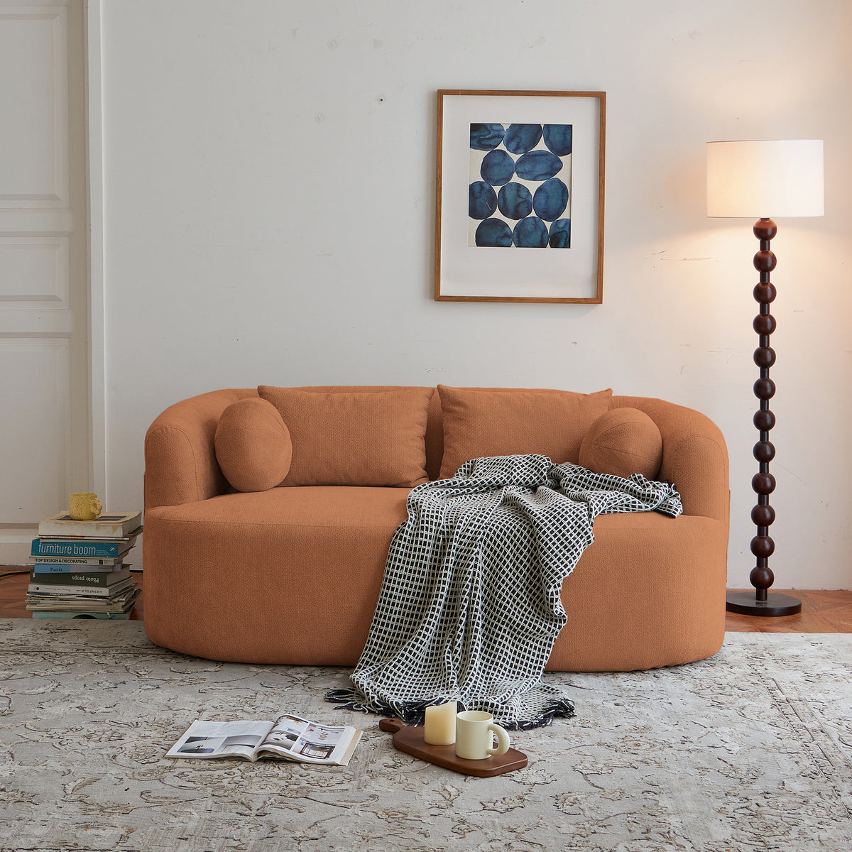 Sofa-in-a-Box, Memory Foam 2-Seater Couch, No Installation & Easy to Transport, Deep Seat Modern Sofa with chenille Fabric, Couch for Living Room, Bedroom, Apartment, Home Office,Orange - Grand Goldman Shop