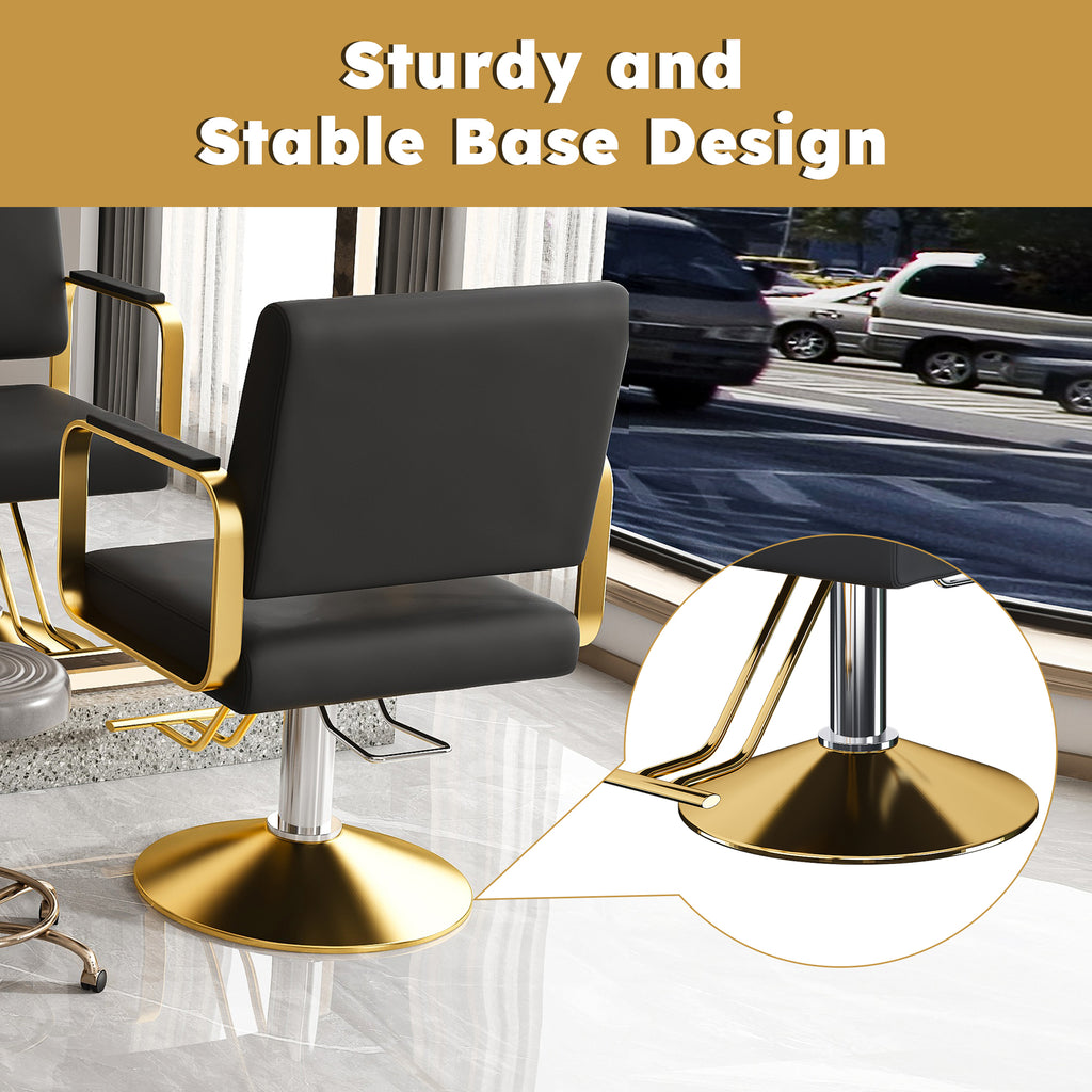 Hydraulic Salon Chair - 360° Swivel Barber Stylist Chair with Pump, Non-Tilting Design in Black and Gold PU Leather - Grand Goldman Shop