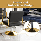 Hydraulic Salon Chair - 360° Swivel Barber Stylist Chair with Pump, Non-Tilting Design in Black and Gold PU Leather - Grand Goldman Shop