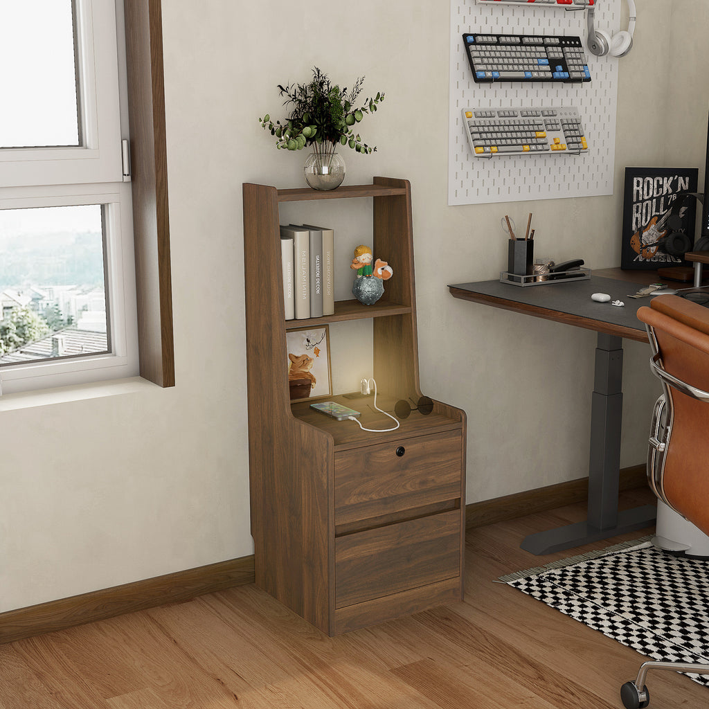 Nightstand with Charging Station, Smart Nightstand with Night Light, Modern Night Stand with Bookshelf, Bedside Tables with Storage Cabinet for Bedroom, Wood - Grand Goldman Shop