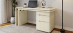90' Modern L Shaped Desk in Natural Wood with 3 Drawers,360° Wood Rotating Desk,Executive Office Desk,Corner Desk,Office Stud