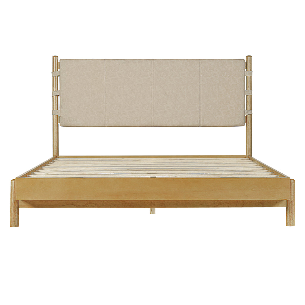 Modern Queen Bed Frame Set with 2 Nightstands, Beige Wood Platform Bed with Headboard and Matching Bedside Tables for Bedroom - Grand Goldman Shop