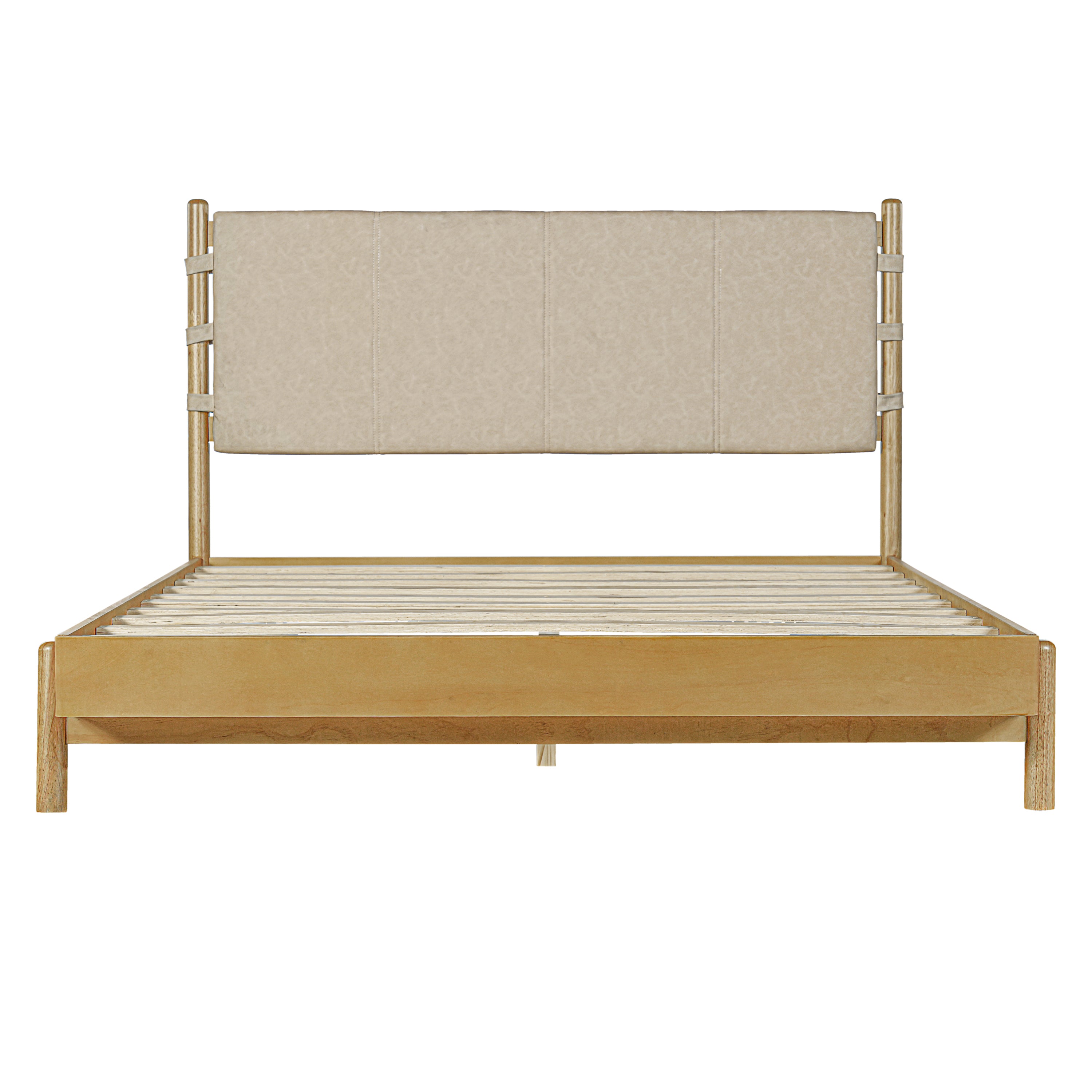 Modern Queen Bed Frame Set with 2 Nightstands, Beige Wood Platform Bed with Headboard and Matching Bedside Tables for Bedroom - Grand Goldman Shop