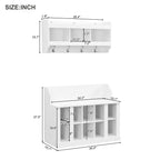 ON-TREND Shoe Storage Bench with Shelves and 4 Hooks, Elegant Hall Tree with Wall Mounted Coat Rack, Entryway Organizer For Hallway, Foyer, Mudroom, White - Grand Goldman Shop