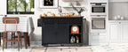 K&K 53.7' Farmhouse Kitchen Island with Power Outlet, 2 Sliding Barn Door Kitchen Storage Island with Drop Leaf, Spice Rack Rolling Kitchen Cart on Wheels, for Home, Kitchen and Dining Room, Black - Grand Goldman Shop
