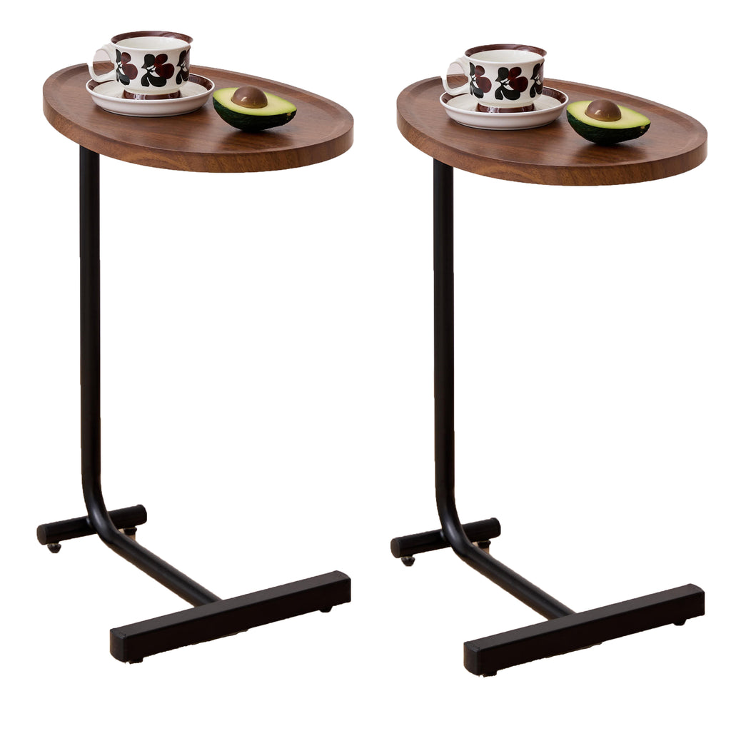 Contemporary Brown C-shaped Side Table Set - Versatile Small Sofa Table for Living Room & Bedroom, Metal & MDF - Grand Goldman Shop