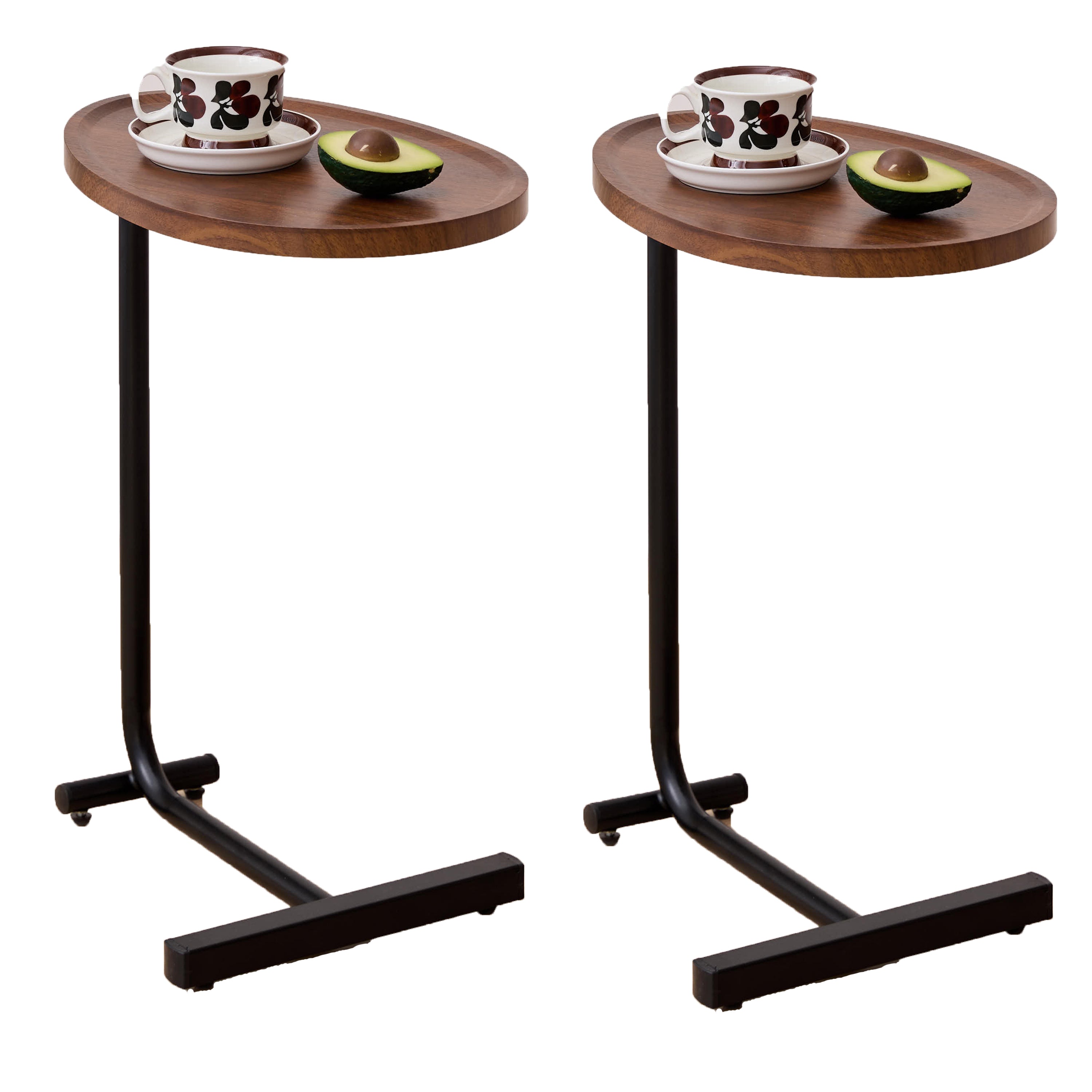 Contemporary Brown C-shaped Side Table Set - Versatile Small Sofa Table for Living Room & Bedroom, Metal & MDF - Grand Goldman Shop