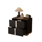 Elegant Nightstand with Metal Foot, Mirrored Bedside Table with 2 Drawers for Bedroom, Living Room, Black - Grand Goldman Shop