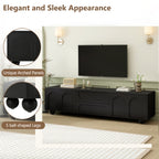 ON-TREND Cream Style TV Stand with Arched Doors & 2 Drawers for TVs up to 75', Minimalist Media Console with Rebound Device, Entertainment Center with 5 Iron Round Legs for Living Room, Bedroom, Black - Grand Goldman Shop