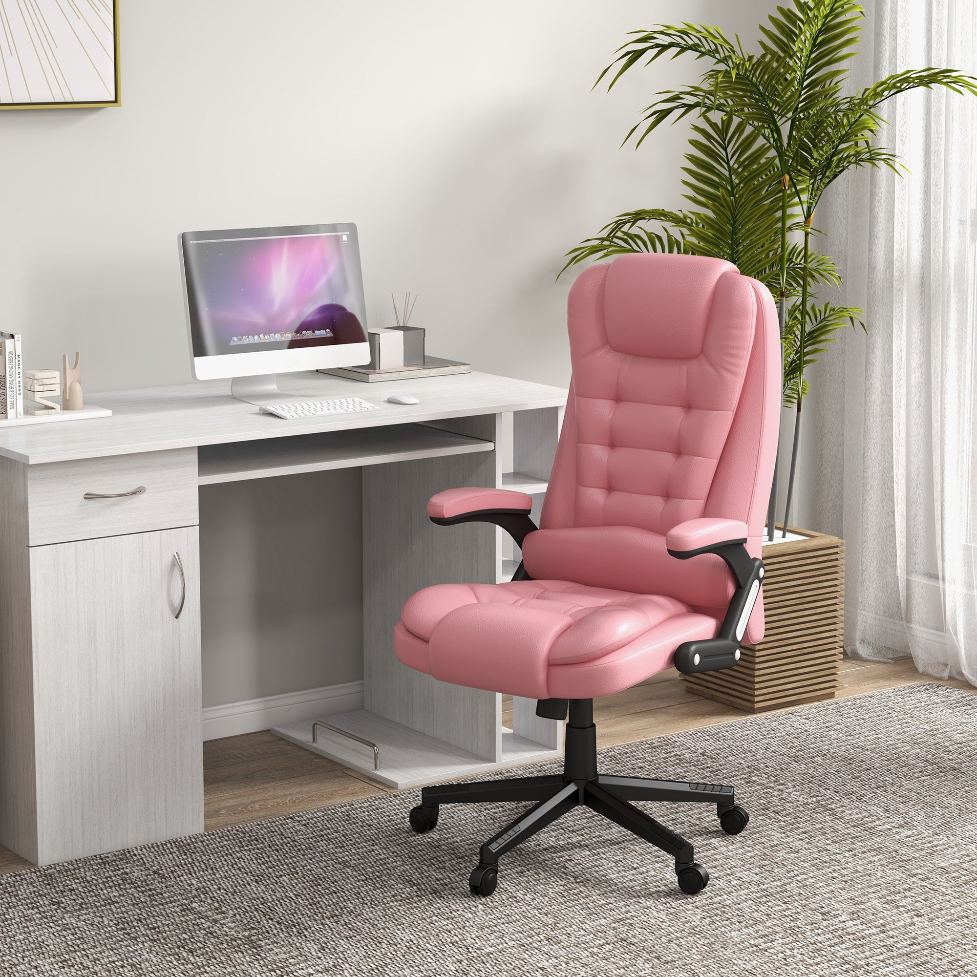 HOMCOM High Back Vibration Massage Office Chair with 6 Vibration Points, Heated Reclining PU Leather Computer Chair with Armr