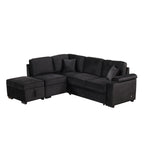 Modern Velvet Sleeper Sofa Bed with Storage Ottoman, Black, 84.75' L Shape - Grand Goldman Shop