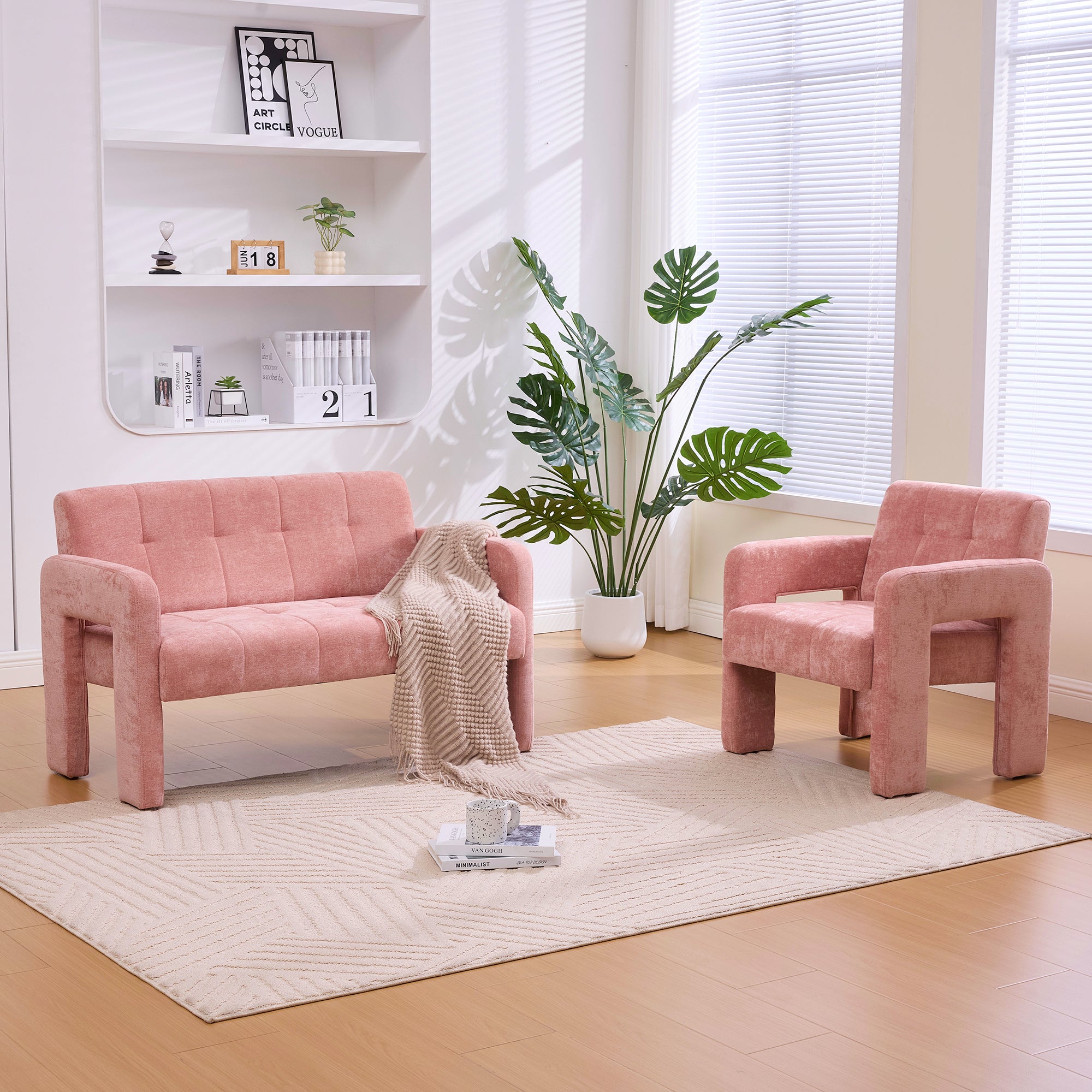 Nordic Modern Double Armchair Living Room & Bedroom Compact Upholstered Sofa Leisure Sofa Comfortable Seating with Dual Armrests Can be paired with a single chair - Grand Goldman Shop