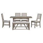 TREXM 6-Piece Retro Dining Table Set for 6, 60' Wood Kitchen Table and Chairs Set of 4 with Bench Designed Trestle Base for kitchen & Dining Room (Gray) - Grand Goldman Shop