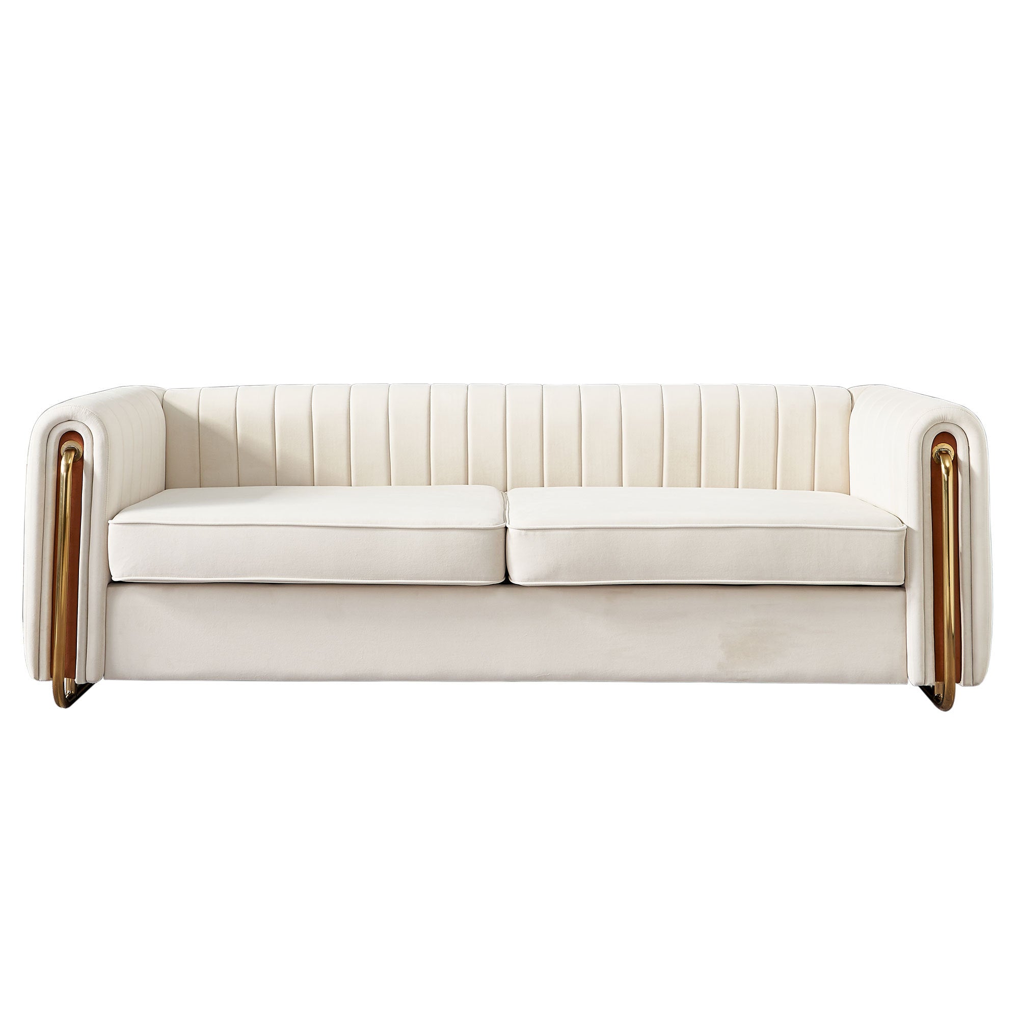 Contemporary Velvet Sofa Couch 84.25''W for Living Room, Beige - Grand Goldman Shop