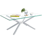 39.37' Rectangular Clear Tempered Glass Coffee Table,Stylish Design with silver Metal Legs, Coffee Table for Living Room - Grand Goldman Shop