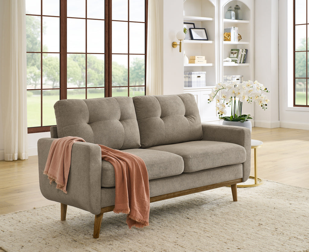 67.7' Wide Mid-Century Modern Upholstered Tufted Loveseat Sofa With Wooden Legs - Grand Goldman Shop