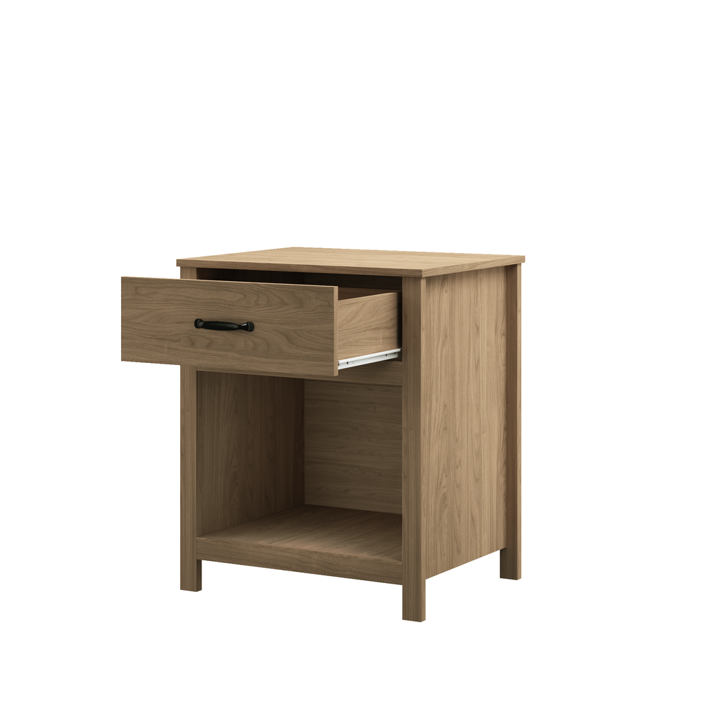 Wood Nightstand with Drawer and Open Shelf, Modern Bedside Table with Storage, Wooden End Table for Bedroom, Living Room or Apartment, Natural Finish, Brown - Grand Goldman Shop