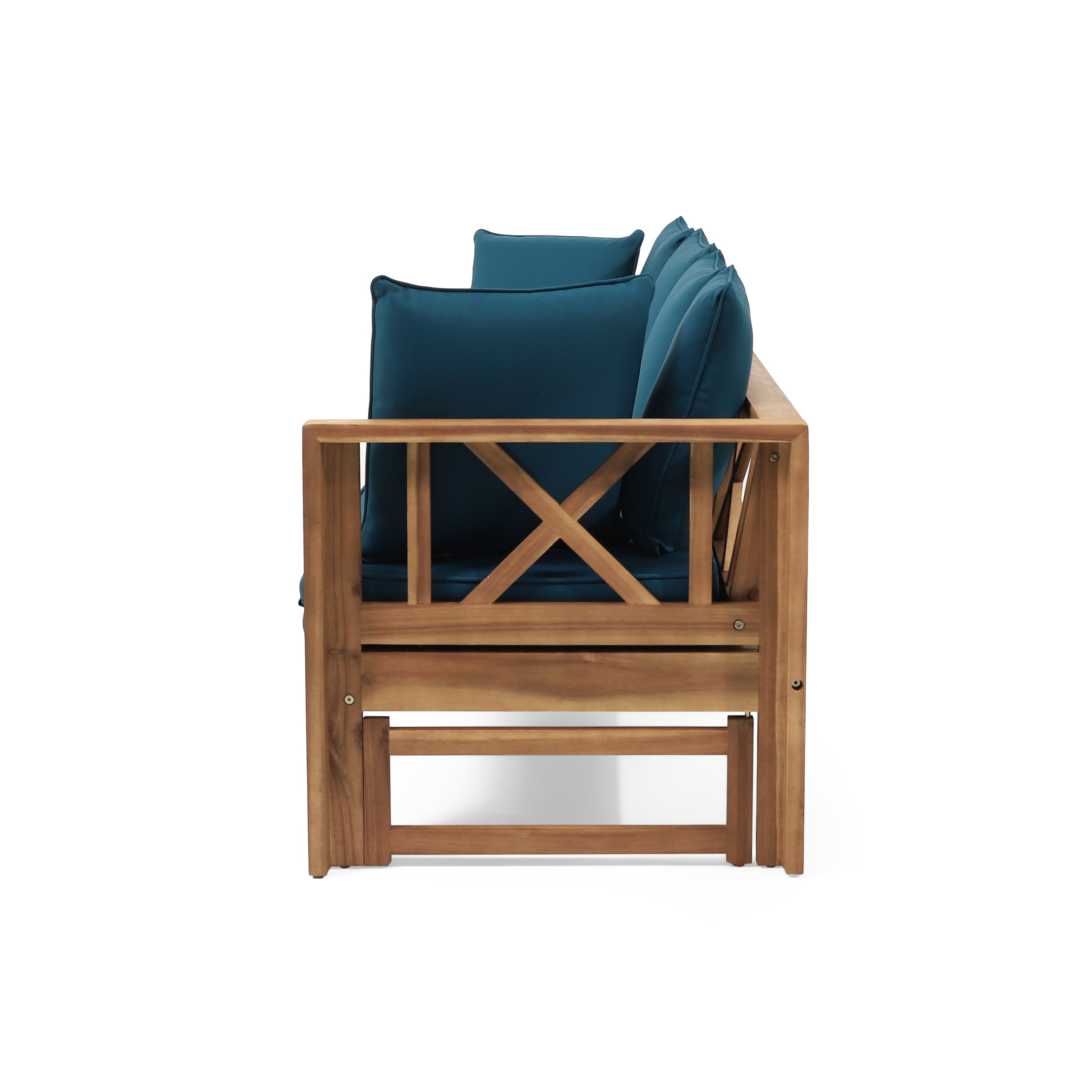 Outdoor Daybed with X-Shaped Panel Backrest and Armrests, Teak - Grand Goldman Shop