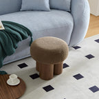 W8017-1 Mushroom Stool with Brown Lamb Wool Seat and Walnut Veneer Barrel PVC Pipe - Grand Goldman Shop