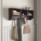 Espresso Entryway Wall Mounted Coat Rack with 4 Dual Hooks Living Room Wooden Storage Shelf - Grand Goldman Shop