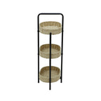 Farmhouse Style 3 Tiers Tray Tables Paper Rope Woven Side Table with Oval Storage Basket in Natural - Grand Goldman Shop