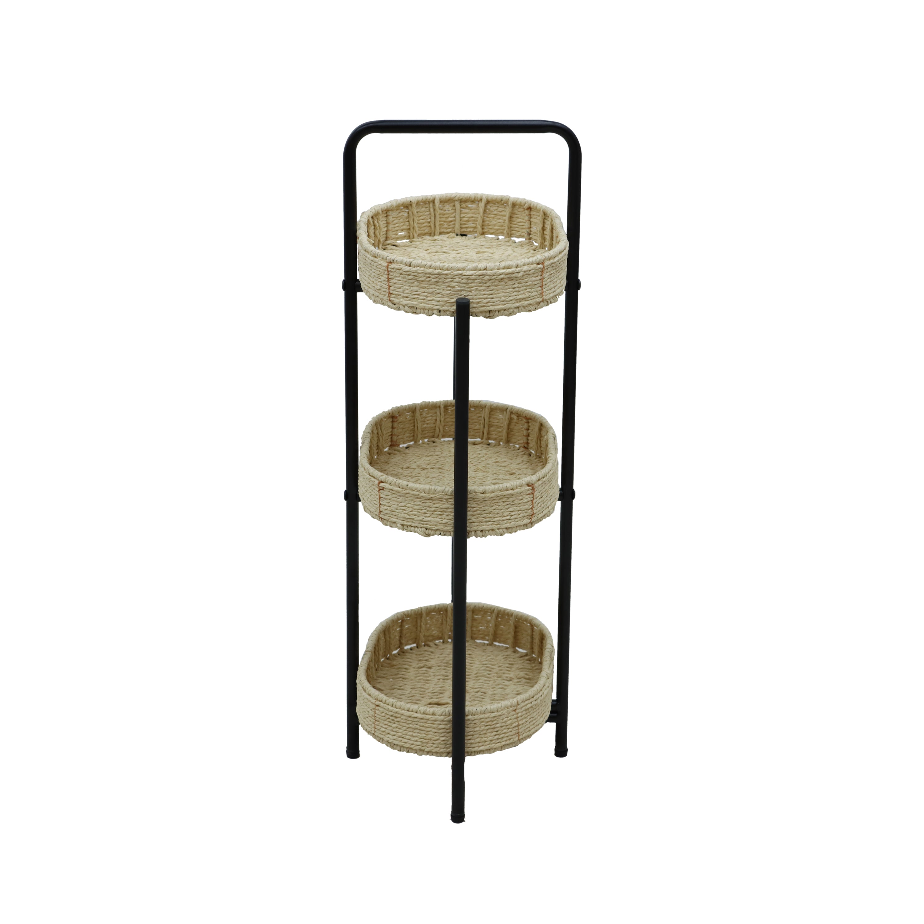 Farmhouse Style 3 Tiers Tray Tables Paper Rope Woven Side Table with Oval Storage Basket in Natural - Grand Goldman Shop