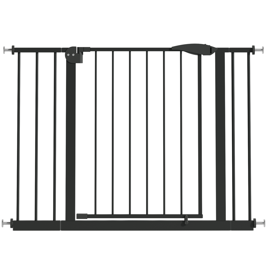 Black Pressure-Mounted Baby Gate for Stairs and Doorways, 29.5-44.1' Wide, Steel and ABS Construction, Easy Walk-Through Safe