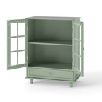 Minimalism Buffet Cabinet with Double Glass Doors and Drawer, Modern Wooden Storage Sideboard Cupboard, Mint Green, MDF and Solid Wood, 28''x15''x36.22'' - Grand Goldman Shop