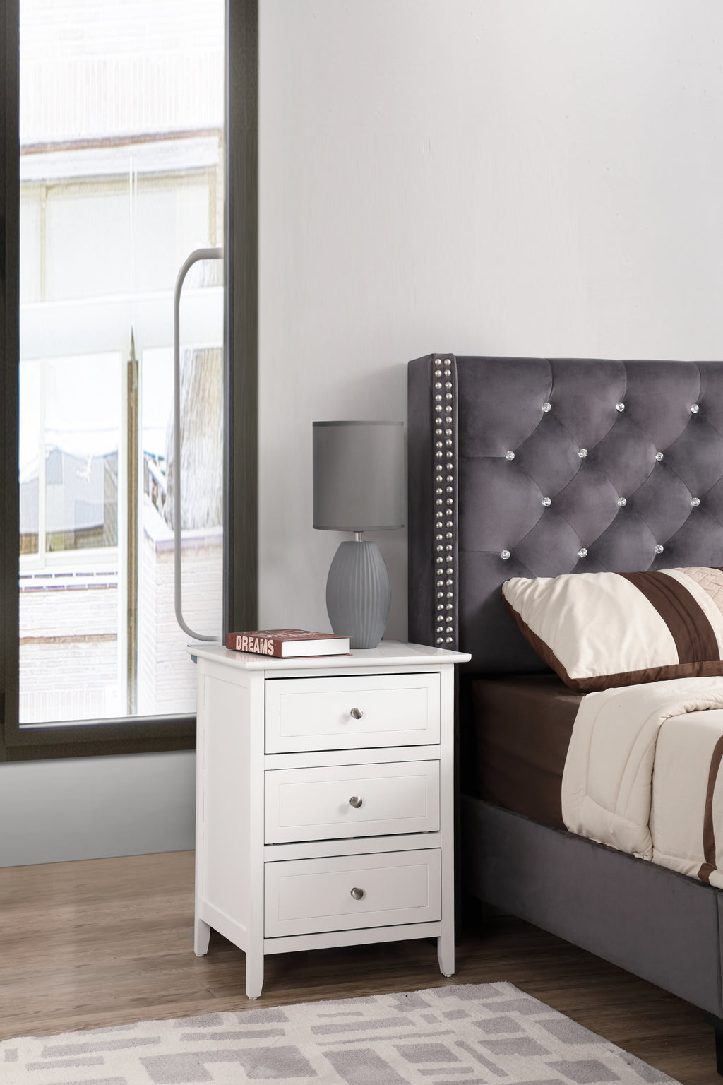 Versatile White Transitional Nightstand - Grand Goldman Shop