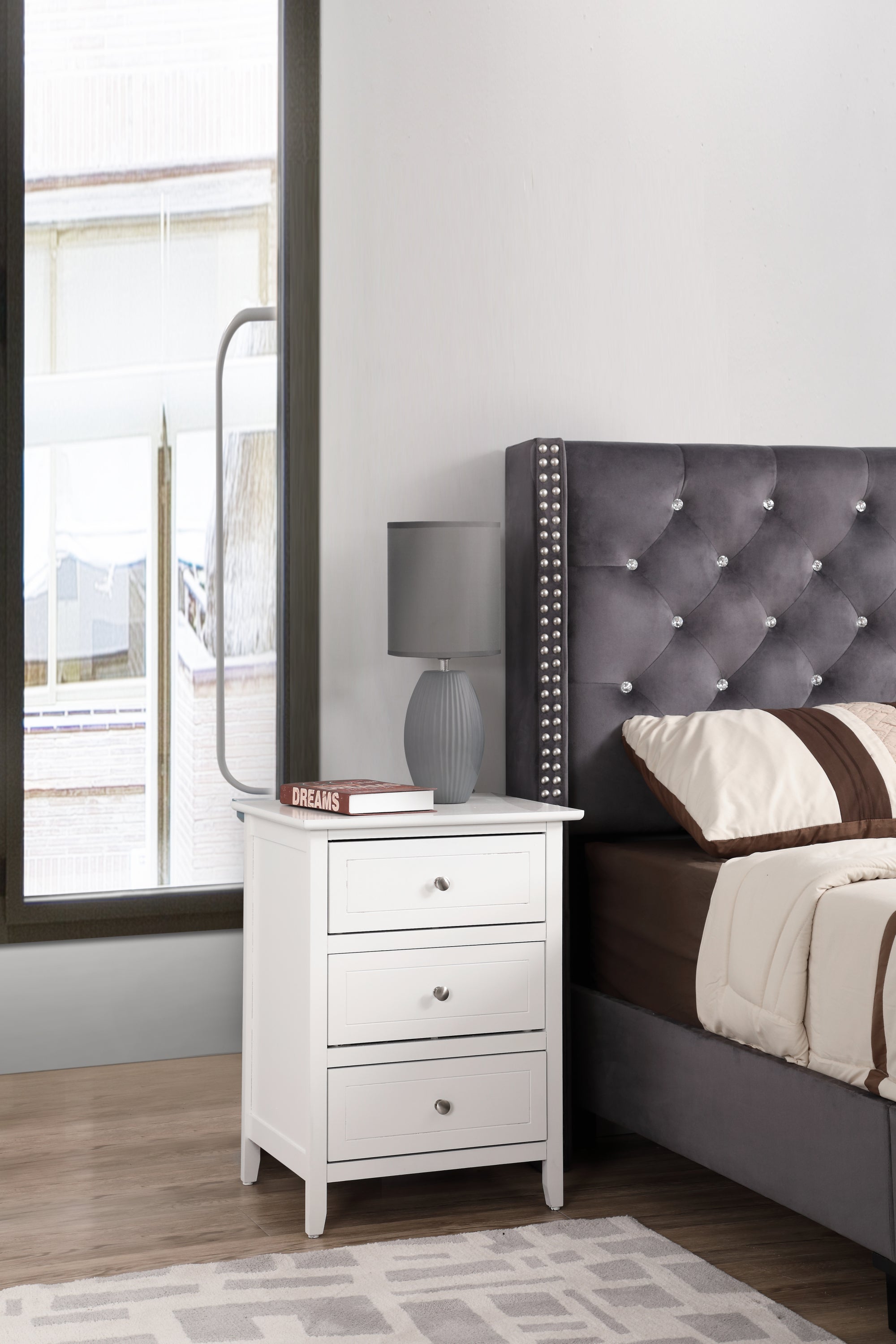 Versatile White Transitional Nightstand - Grand Goldman Shop