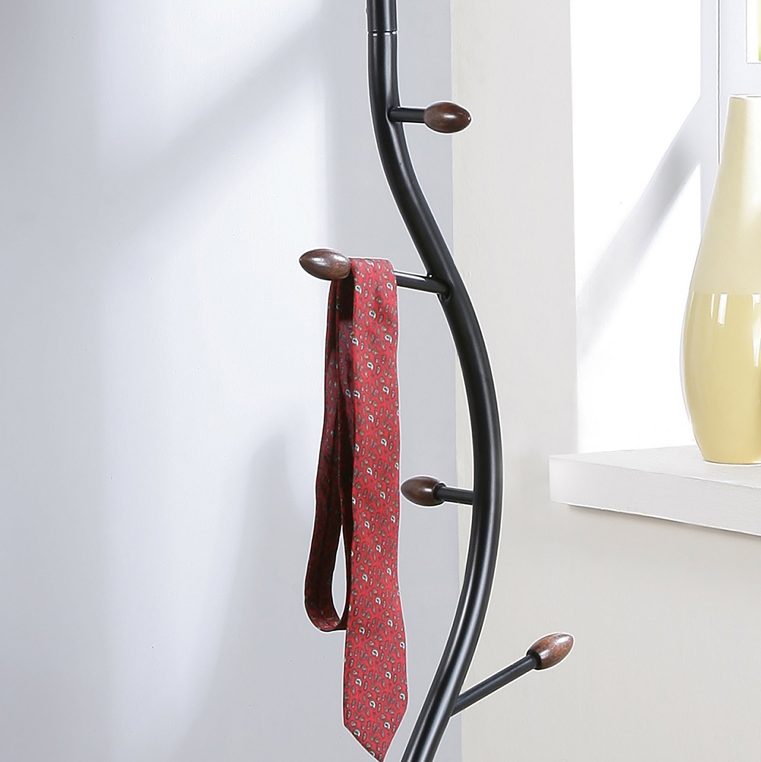 Arles Metal Black and Walnut Standing Coat Rack - Grand Goldman Shop