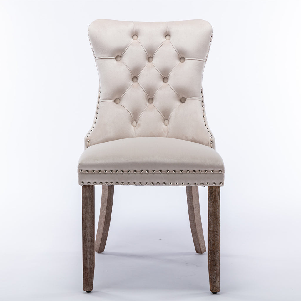 Nikki Collection Modern, High-end Tufted Solid Wood Contemporary Velvet Upholstered Dining Chair with Wood Legs Nailhead Trim 2-Pcs Set,Beige, SW2001BG - Grand Goldman Shop
