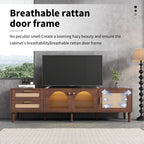 Dark Brown Rattan-inspired TV Stand with 3 Cabinets & 2 Drawers, LED Light Media Console for TVs up to 80'', MDF & Solid Wood Construction - Grand Goldman Shop