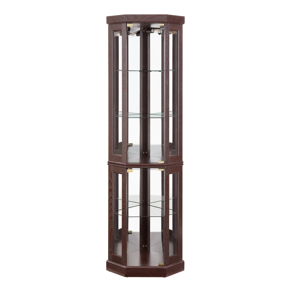 Corner Glass Cabinet Lighted Curio Cabinet Corner Display Case for Living Room, Curio Cabinet, Antique collection, Wine,Bar Glass Storage Light Included,Dark Cherry - Grand Goldman Shop