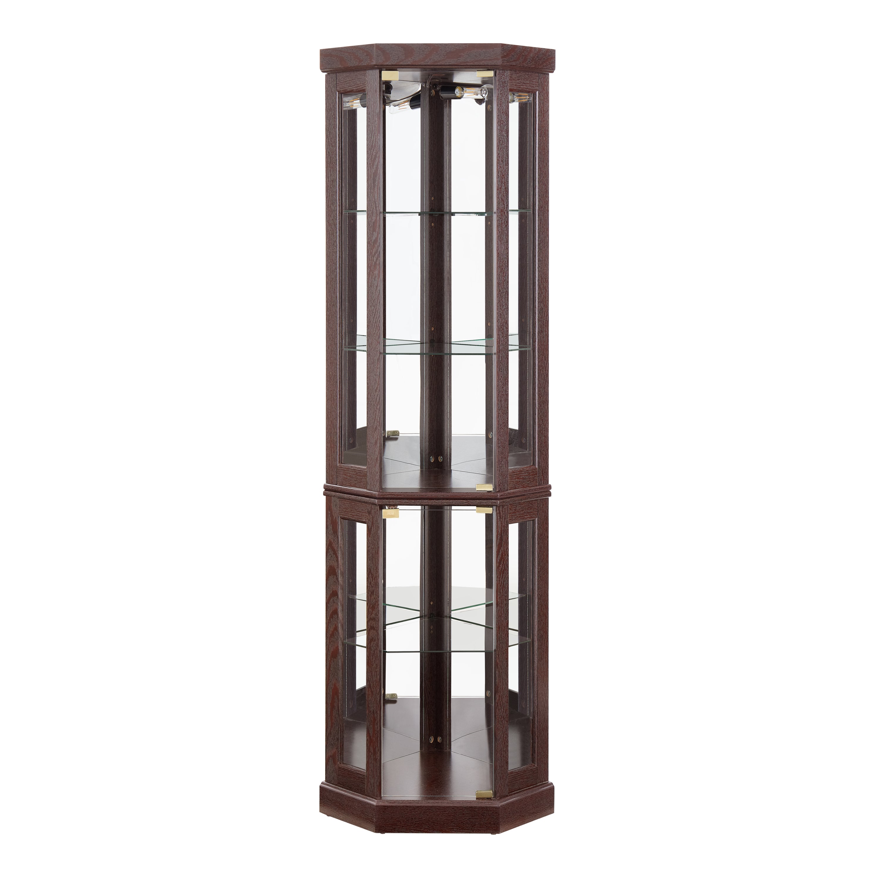 Corner Glass Cabinet Lighted Curio Cabinet Corner Display Case for Living Room, Curio Cabinet, Antique collection, Wine,Bar Glass Storage Light Included,Dark Cherry - Grand Goldman Shop