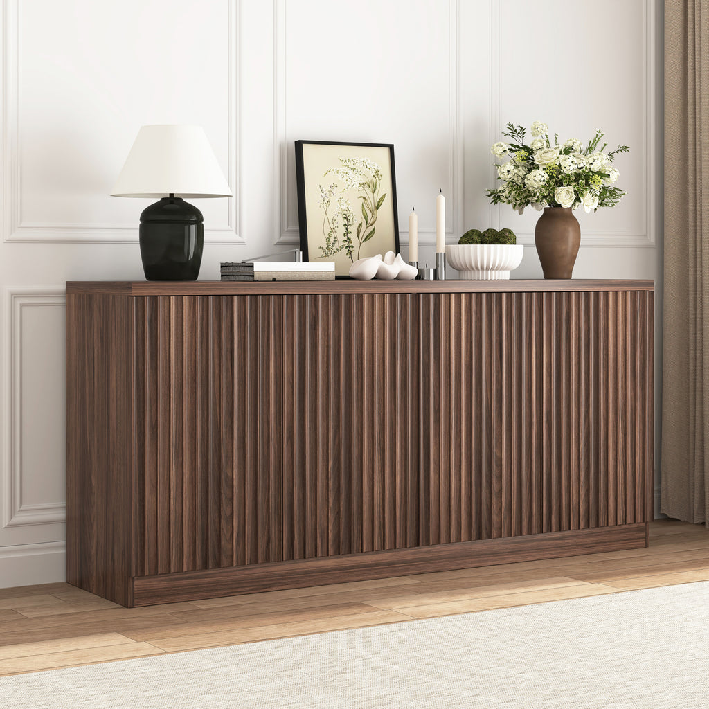 Buffet Cabinet with Storage, 62.60' Sideboard Cabinet with 4 Doors & Shelves, Wooden Kitchen Coffee Bar Credenza Storage for Living Room, Hallway Walnut - Grand Goldman Shop