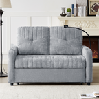 Modern Loveseat Pull-out Sofa Bed with Adjustable Backrest, Cup Holders, Phone Holder, Charging Ports, Side Storage Pockets, Grey Chenille - Grand Goldman Shop
